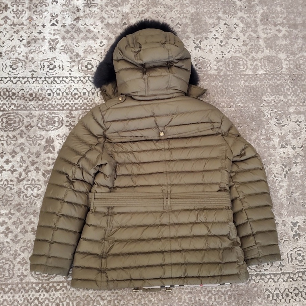 Burberry Brit Cornsdale Belted Puffer Coat with Fox Fur Trim Hood Size XL - Picture 4 of 4